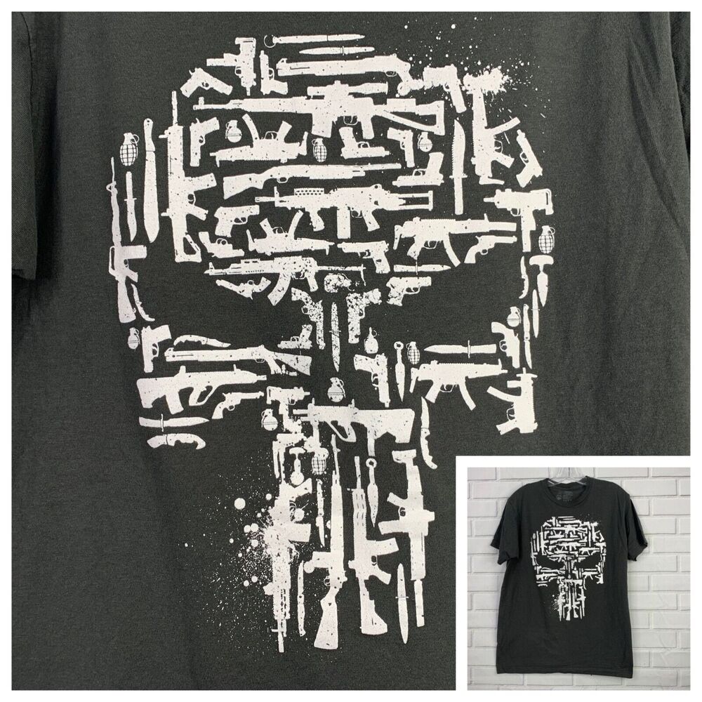 Tee Villain tshirt The Punisher guns gray grey ringspun cotton unisex medium M